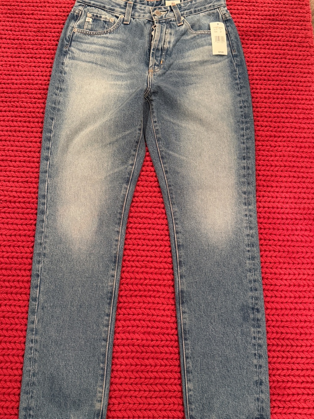 Ag Adriano Goldschmied button fly High-Rise Light Blue Wash Jeans